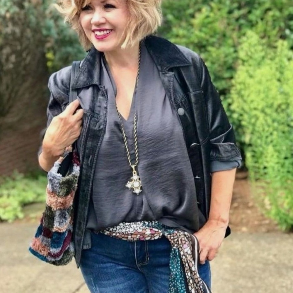 Cabi Tuesday Topper Iron Gray Velvet Jacket Gunmetal Military Style Biker Medium